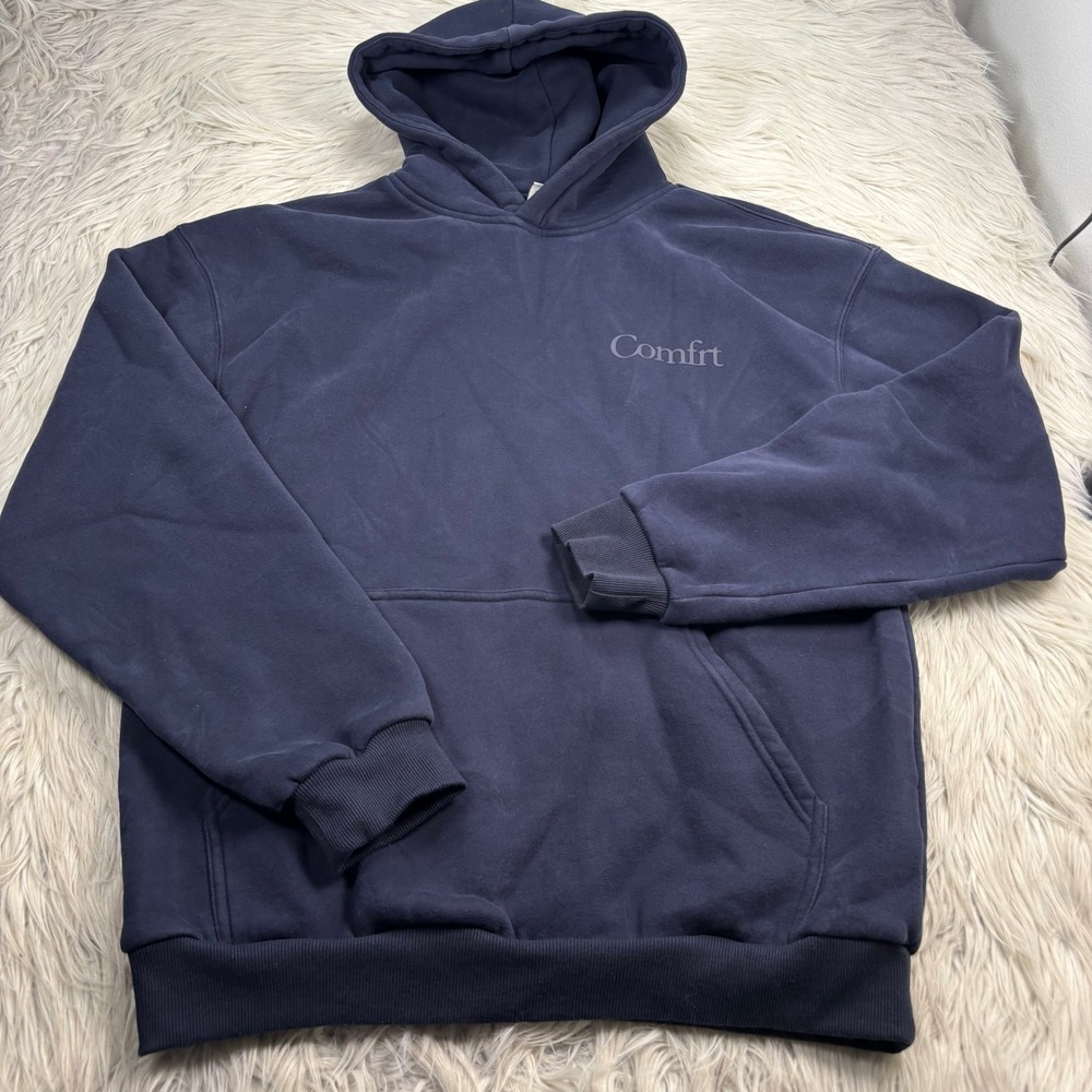 Comfrt Women's Unisex M Oversized Minimalist Hoodie Pullover Navy Blue Cozycore